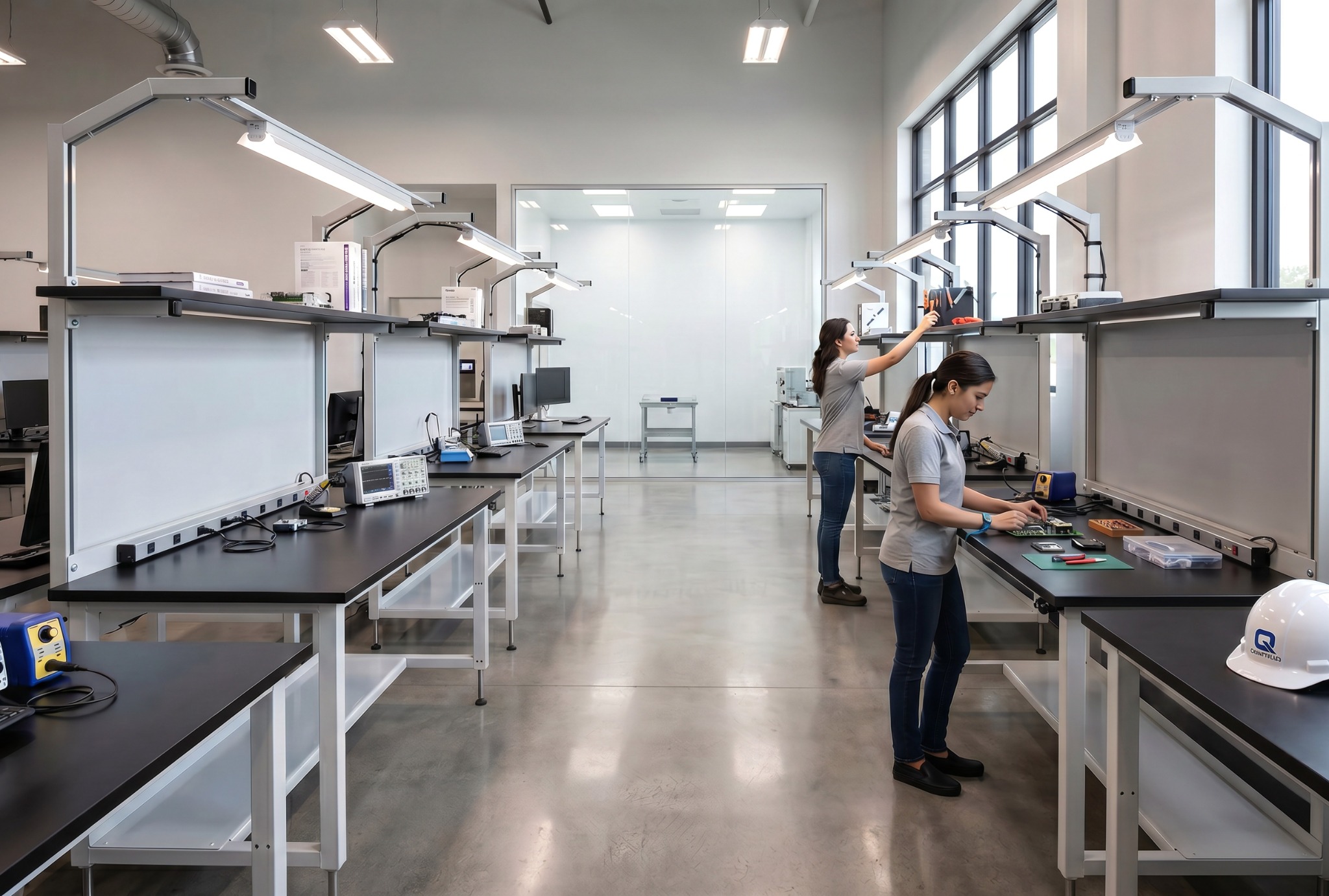 STK LABS laboratory workstations in an active electronics laboratory